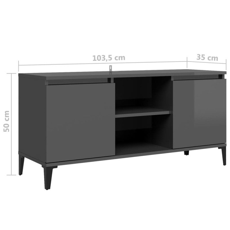 vidaXL TV stolík kovové nohy lesklý sivý 103,5x35x50 cm