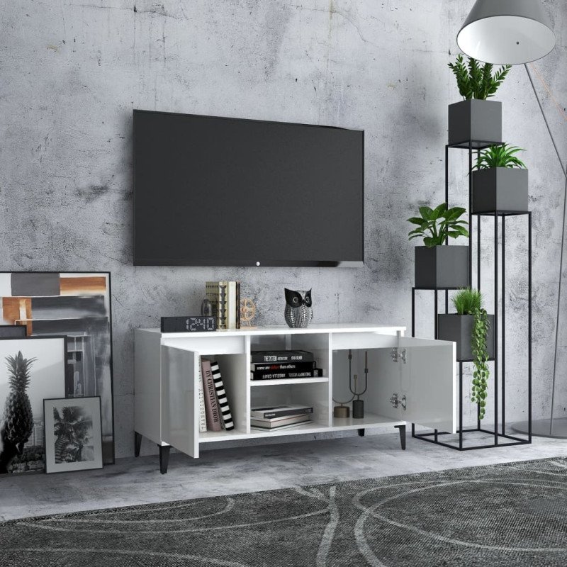 vidaXL TV stolík nohy z kovu lesklý biely 103,5x35x50 cm
