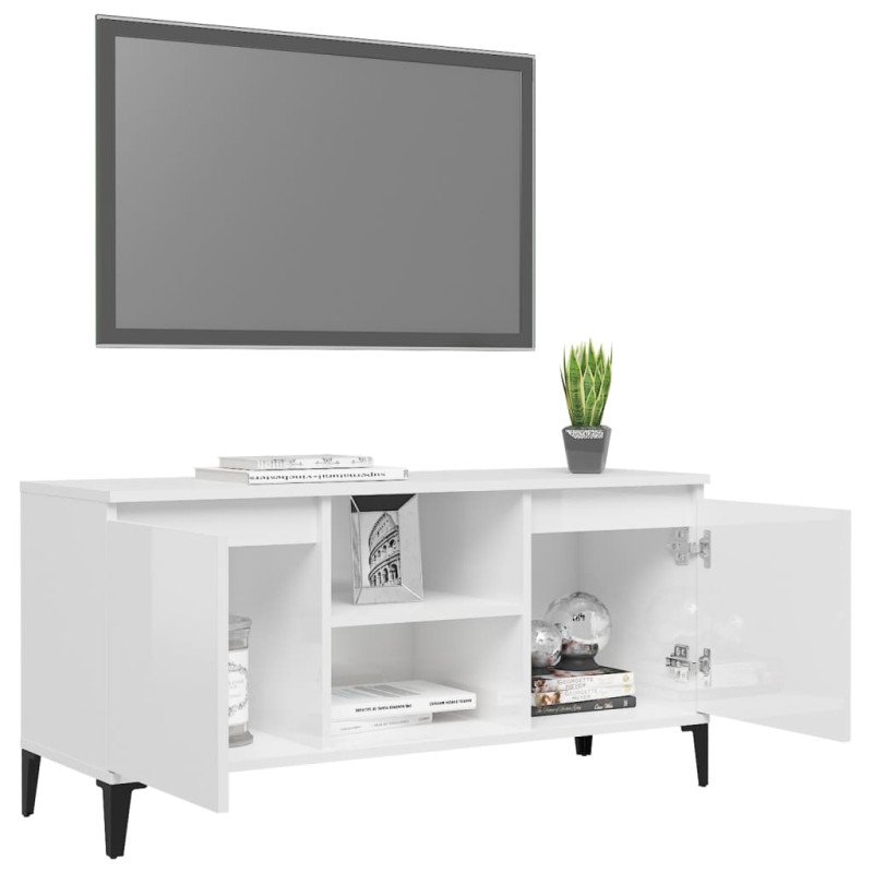 vidaXL TV stolík nohy z kovu lesklý biely 103,5x35x50 cm