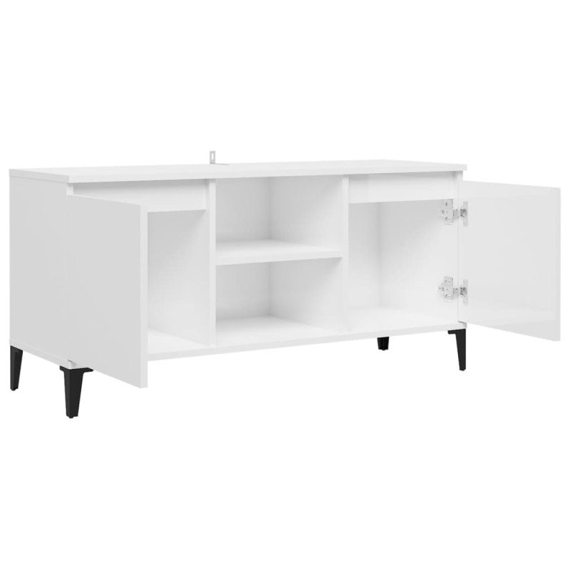 vidaXL TV stolík nohy z kovu lesklý biely 103,5x35x50 cm