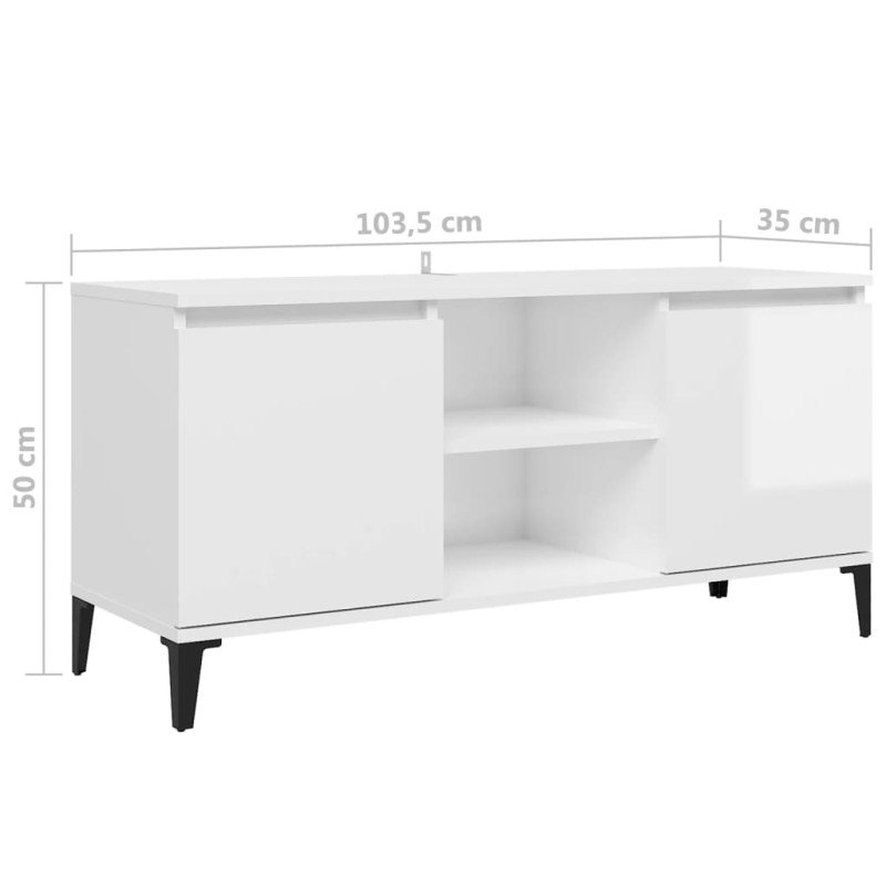 vidaXL TV stolík nohy z kovu lesklý biely 103,5x35x50 cm