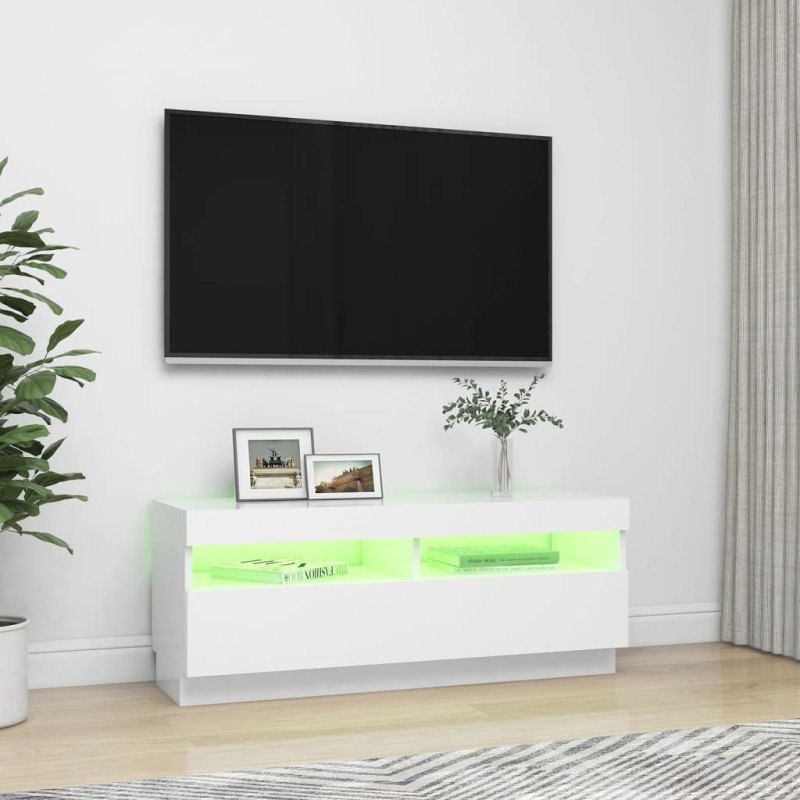 vidaXL TV skrinka s LED svetlami biela 100x35x40 cm