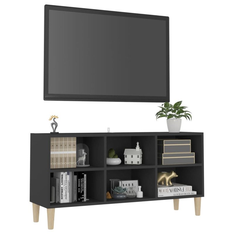 vidaXL TV stolík nohy z masívneho dreva sivé 103,5x30x50 cm