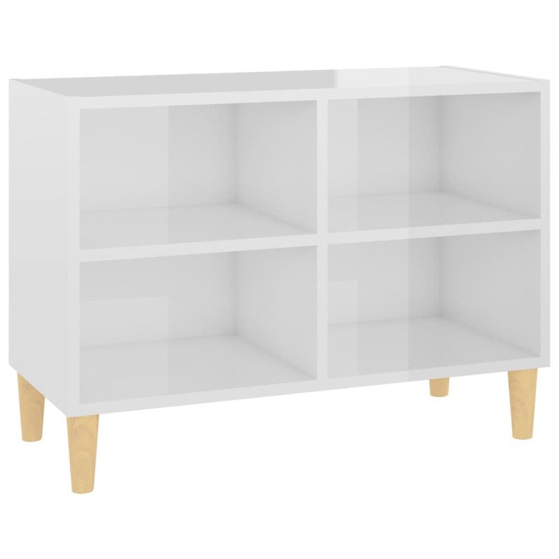 vidaXL TV stolík nohy z masívneho dreva lesklý biely 69,5x30x50 cm