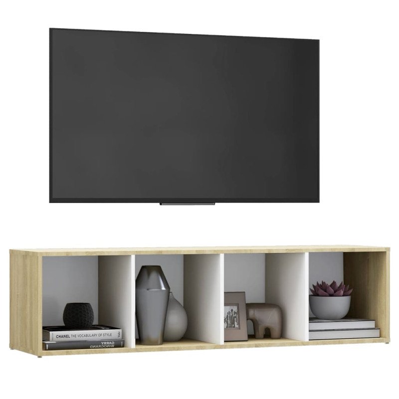 vidaXL TV skrinka, biela a sonoma 142,5x35x36,5 cm, kompozitné drevo