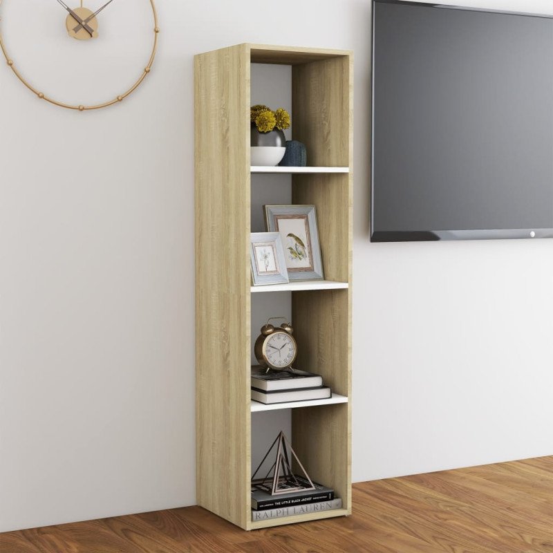 vidaXL TV skrinka, biela a sonoma 142,5x35x36,5 cm, kompozitné drevo