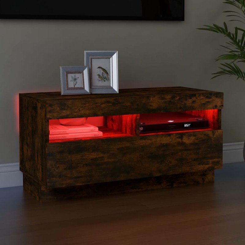 vidaXL TV skrinka s LED, tmavý dub 80x35x40 cm