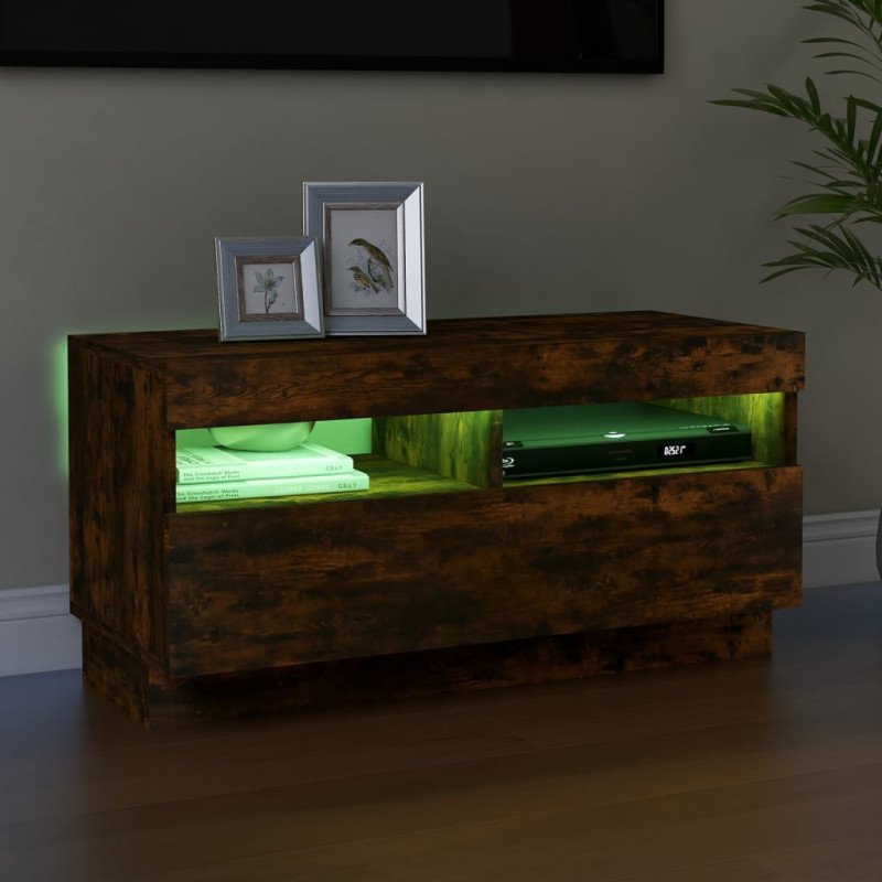 vidaXL TV skrinka s LED, tmavý dub 80x35x40 cm
