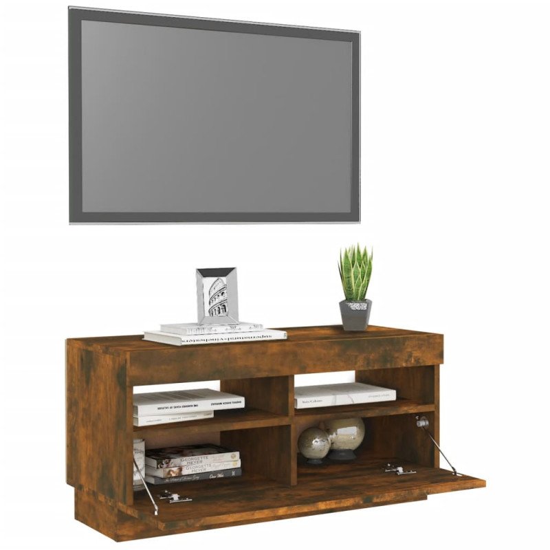vidaXL TV skrinka s LED, tmavý dub 80x35x40 cm