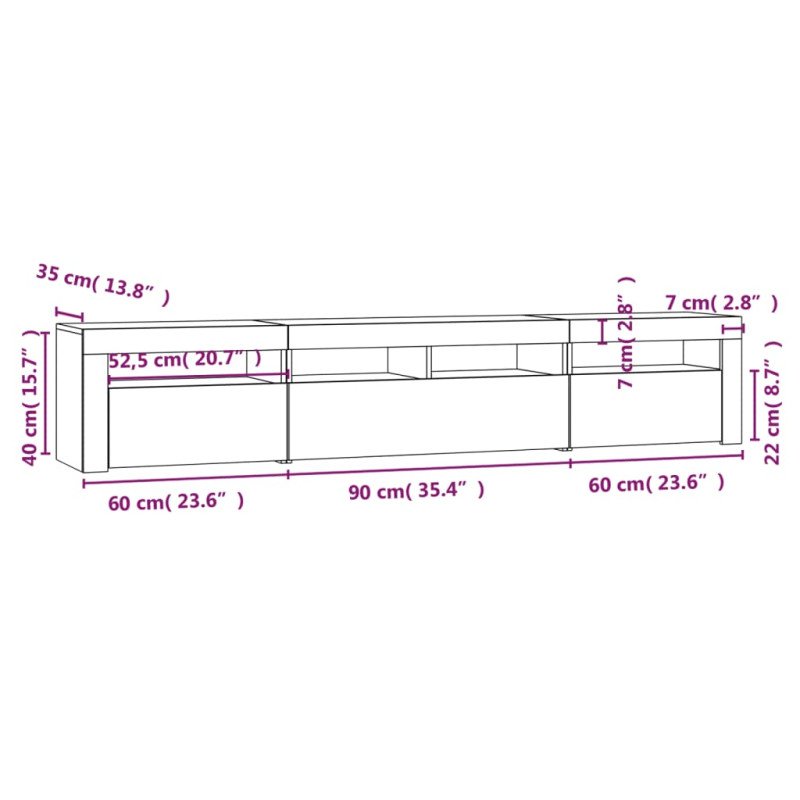 vidaXL TV skrinka s LED svetlami biela 210x35x40 cm