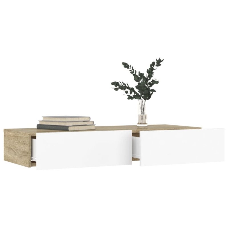 vidaXL TV skrinka s LED svetlami biela a dub sonoma 90x35x15,5 cm