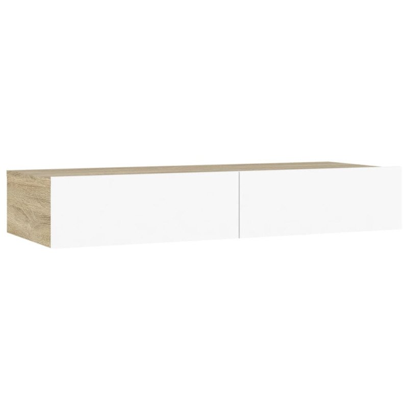 vidaXL TV skrinka s LED svetlami biela a dub sonoma 90x35x15,5 cm