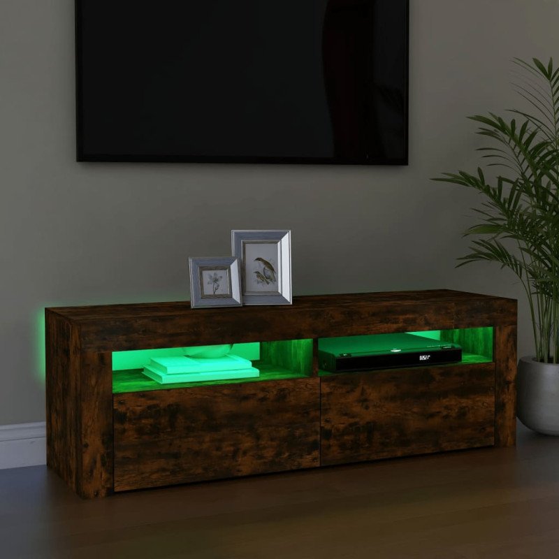 vidaXL TV skrinka s LED svetlami dymový dub 120x35x40 cm