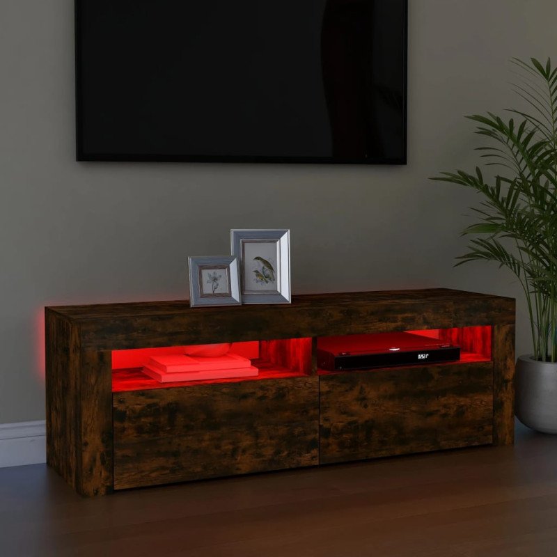 vidaXL TV skrinka s LED svetlami dymový dub 120x35x40 cm
