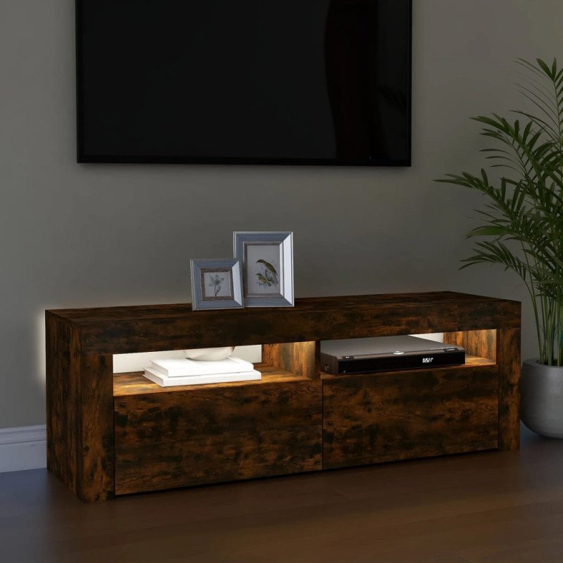 vidaXL TV skrinka s LED svetlami dymový dub 120x35x40 cm