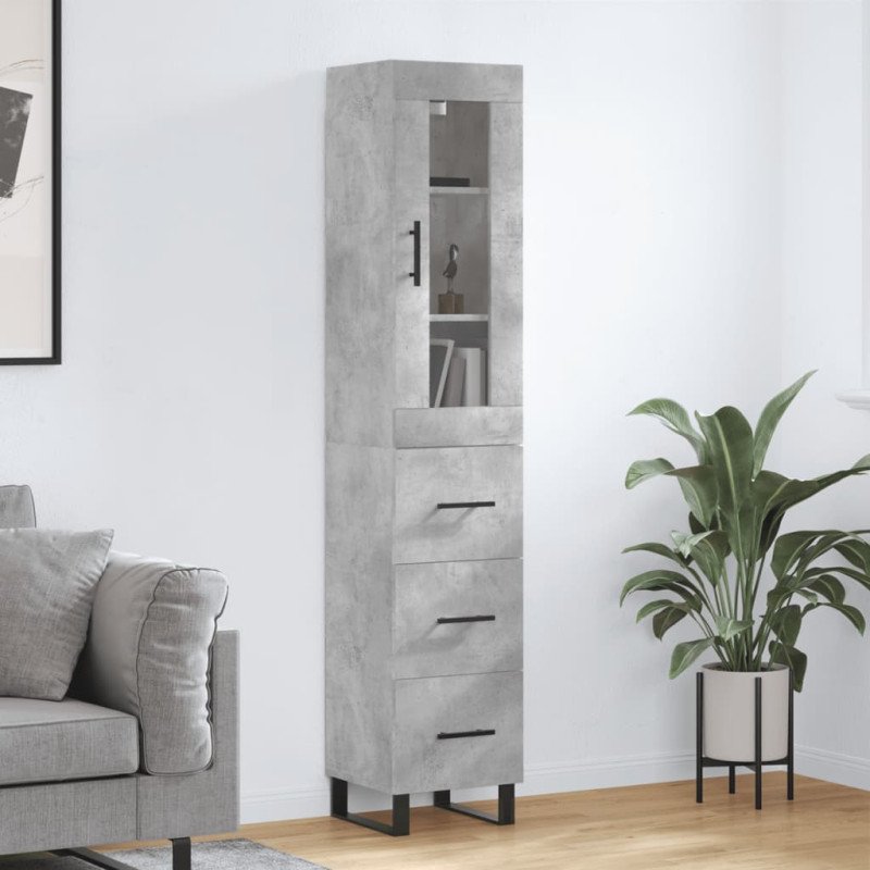 vidaXL Vysoká skrinka betónová sivá 34,5x34x180 cm spracované drevo