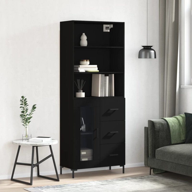 vidaXL Vysoká skrinka čierna 69,5x34x180 cm spracované drevo