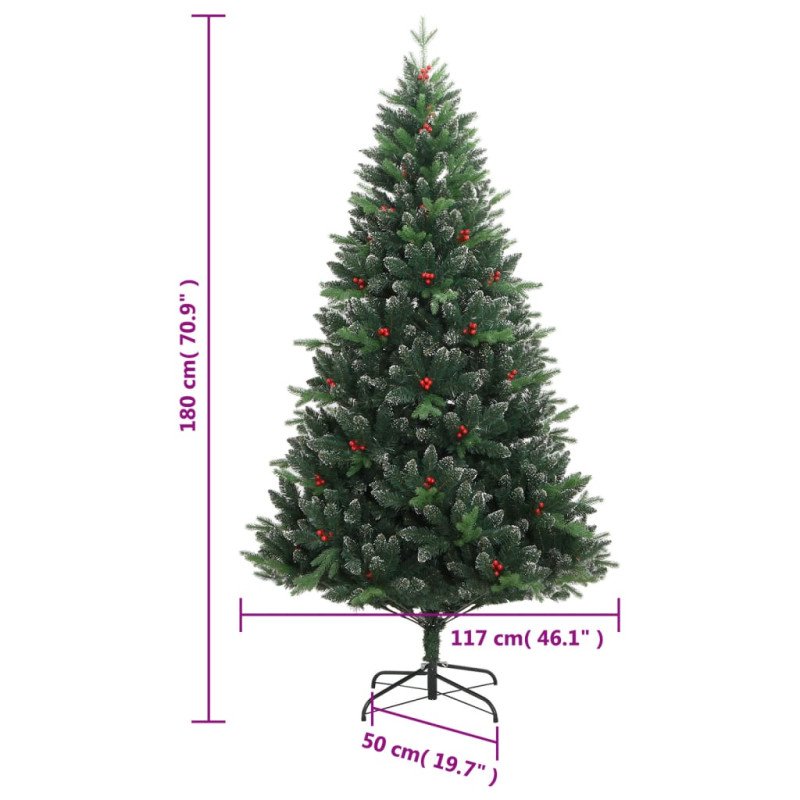 vidaXL Umelý výklopný vianočný stromček s červenými plodmi 180 cm
