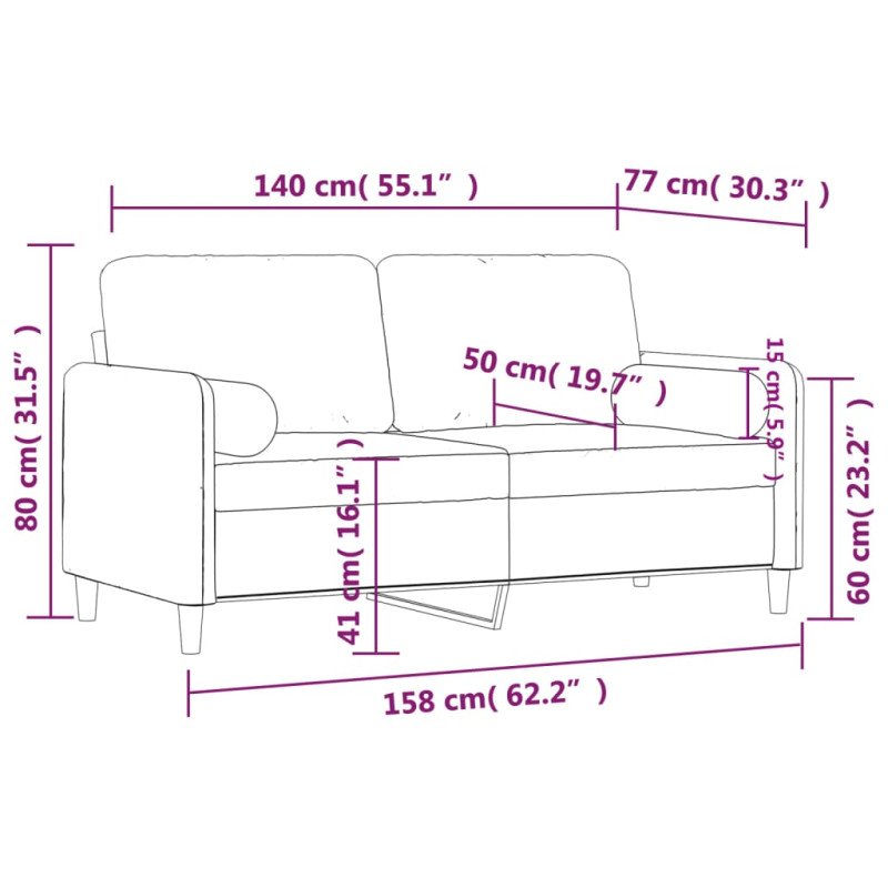 vidaXL 2-miestna pohovka s vankúšikmi žltá 140 cm zamat