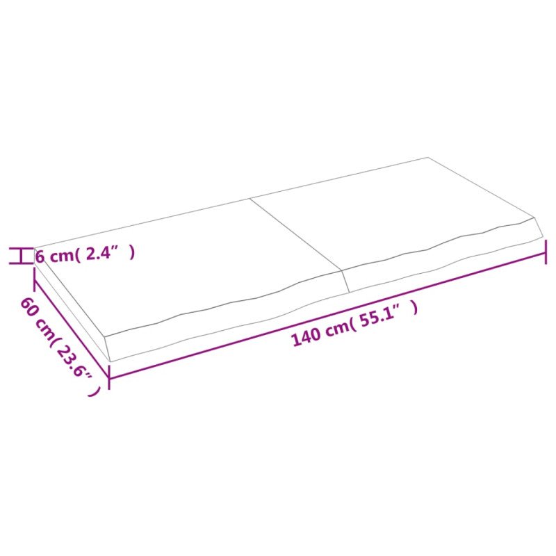 vidaXL Stolová doska bledohnedá 140x60x(2-6) cm ošetrený masívny dub