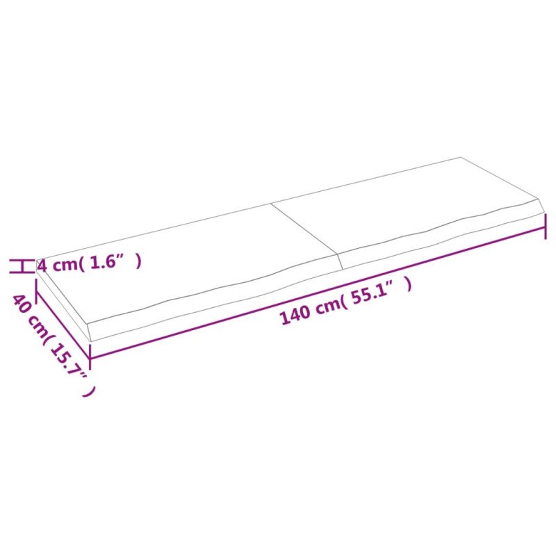 vidaXL Stolová doska 140x40x(2-4) cm neošetrený dubový masív