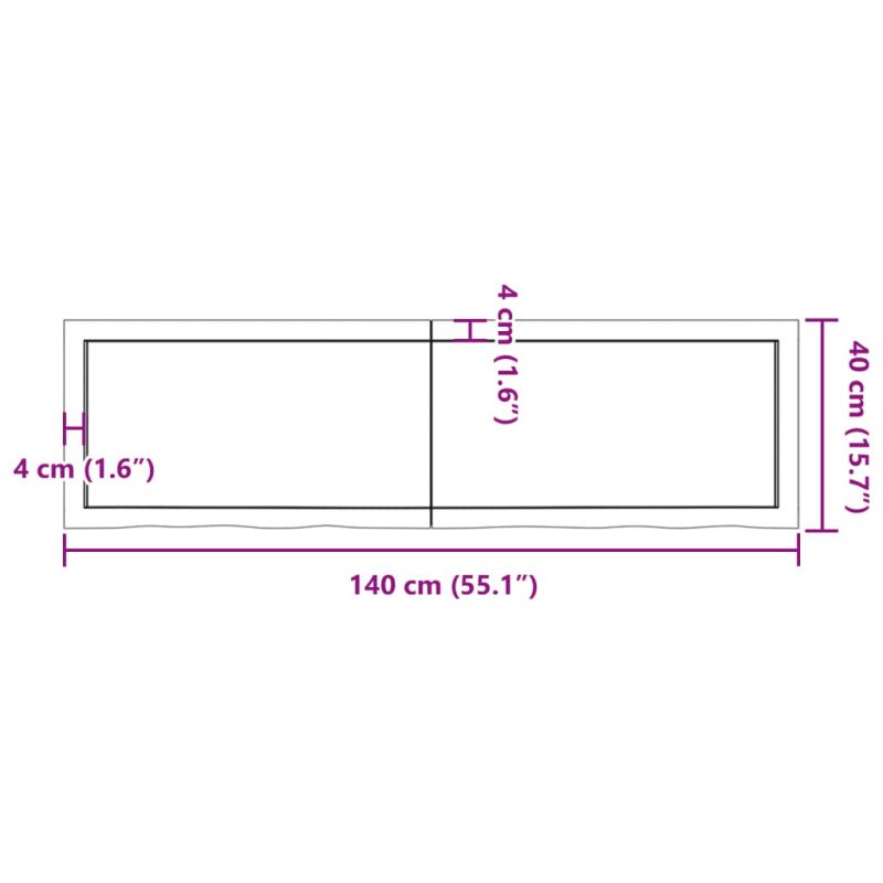 vidaXL Stolová doska 140x40x(2-4) cm neošetrený dubový masív