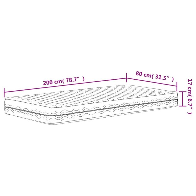 vidaXL Penový matrac biely 80x200 cm tvrdosť H2 H3