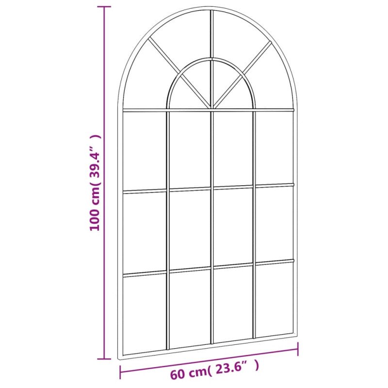 vidaXL Nástenné zrkadlo čierne 60x100 cm oblúkové železné