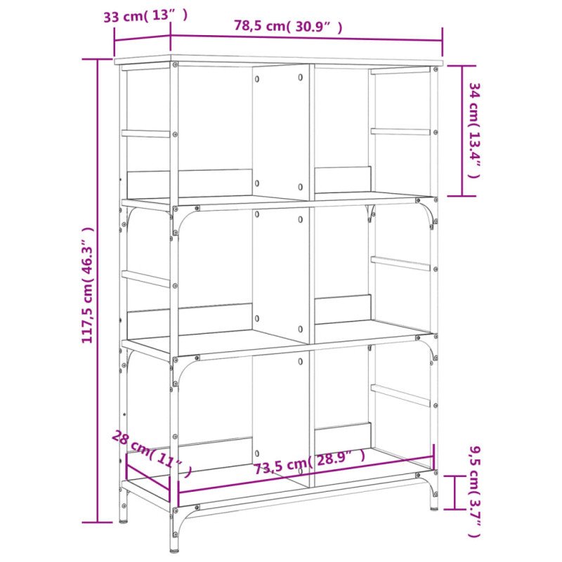 vidaXL Knižnica dymový dub 78,5x33x117,5 cm kompozitné drevo