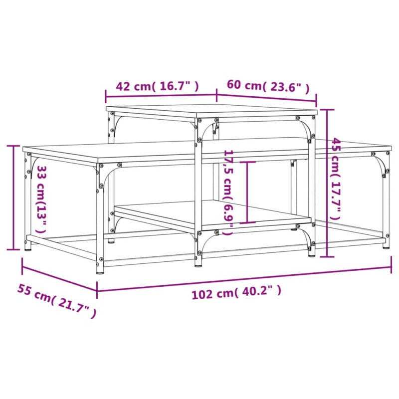 vidaXL Konferenčný stolík dymový dub 102x60x45 cm kompozitné drevo
