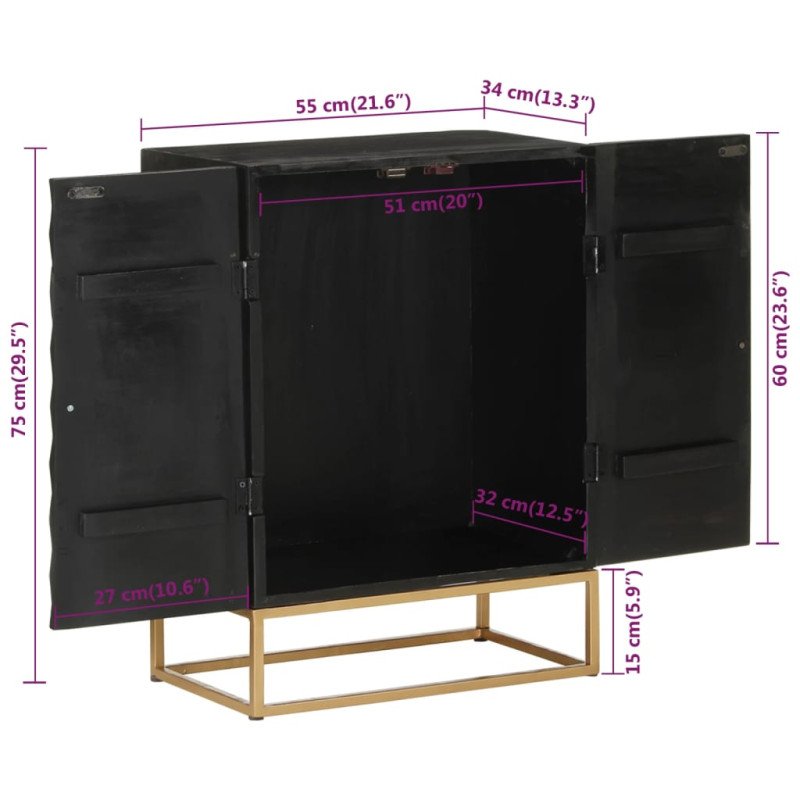 vidaXL Komoda čierna 55x34x75 cm masívne mangovníkové drevo a železo