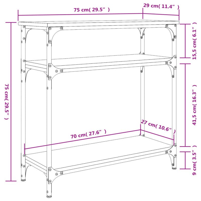 vidaXL Konzolový stolík dymový dub 75x29x75 cm kompozitné drevo