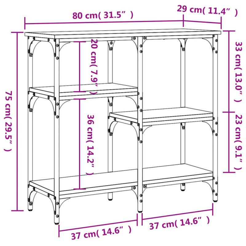 vidaXL Konzolový stolík dymový dub 80x29x75 cm kompozitné drevo