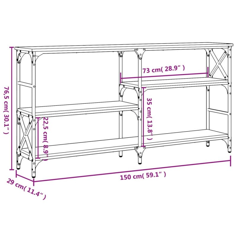 vidaXL Konzolový stolík dymový dub 150x29x76,5 cm kompozitné drevo