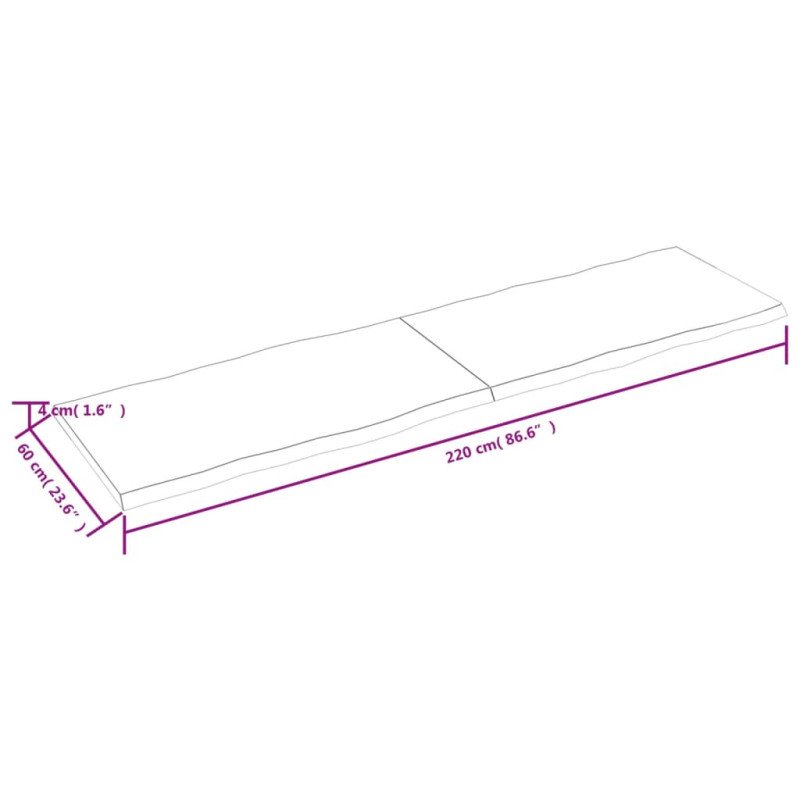 vidaXL Stolová doska svetlohnedá 220x60x(2-4)cm ošetrený masív hrany