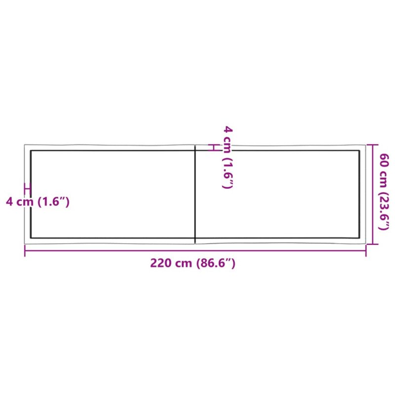 vidaXL Stolová doska svetlohnedá 220x60x(2-4)cm ošetrený masív hrany