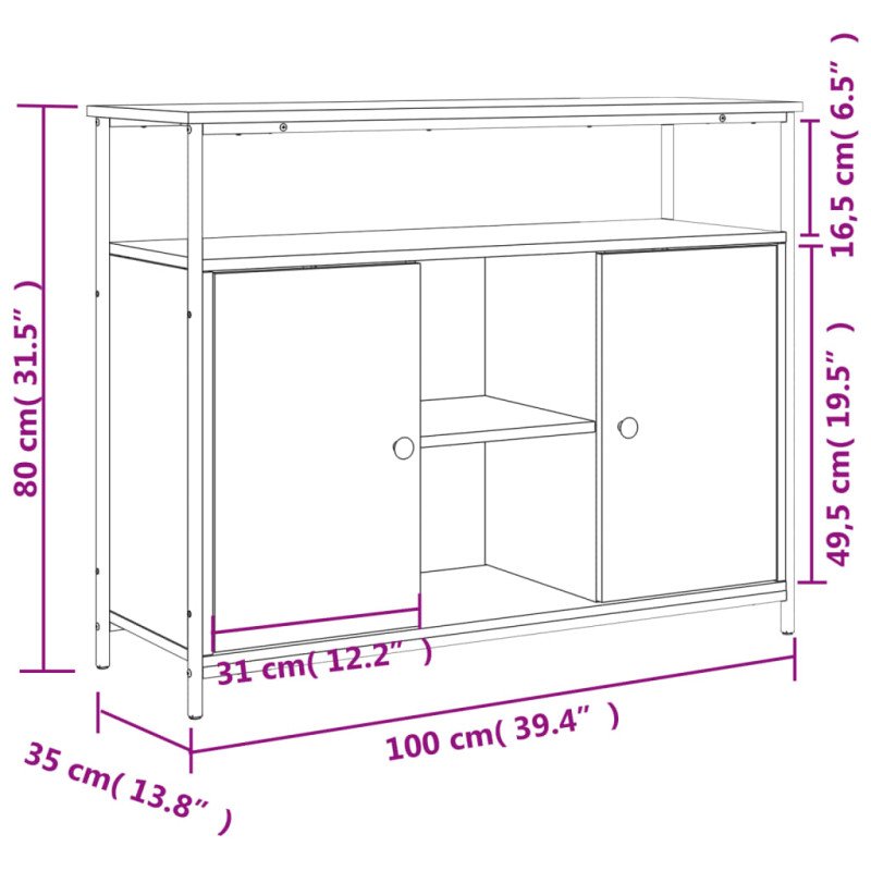 vidaXL Komoda dymový dub 100x35x80 cm kompozitné drevo