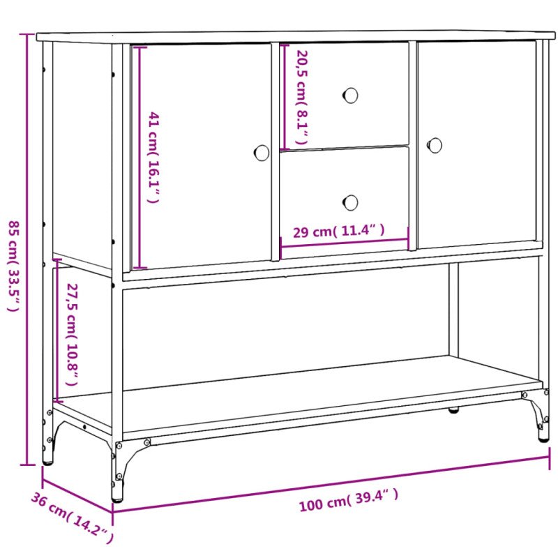 vidaXL Komoda dub sonoma 100x33x75 cm kompozitné drevo