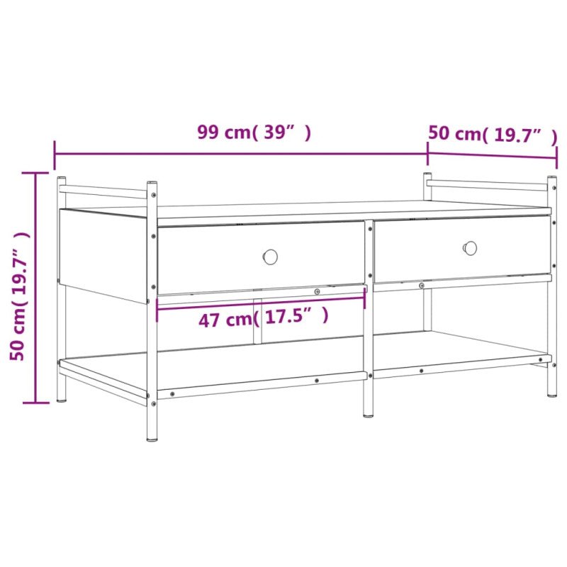 vidaXL Konferenčný stolík dymový dub 99x50x50 cm kompozitné drevo