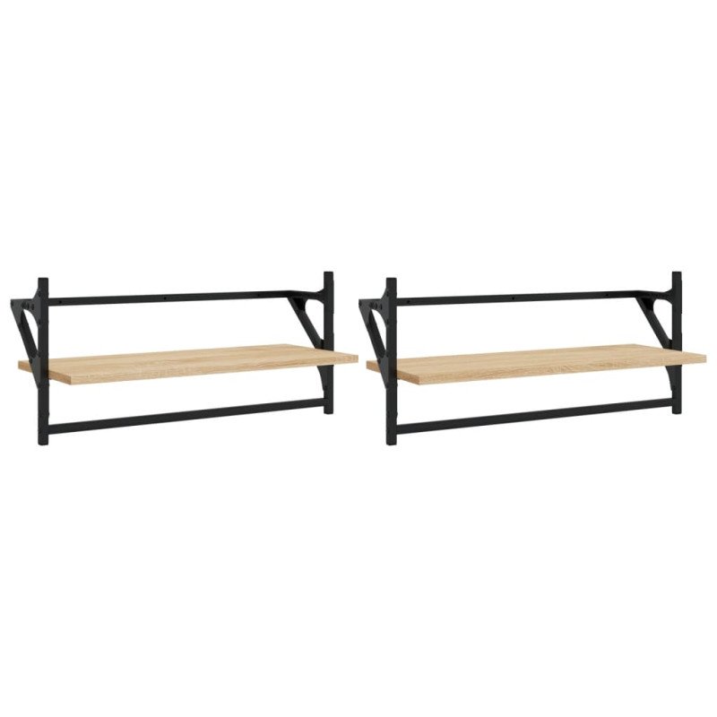 vidaXL Nástenné police s tyčami 2 ks dub sonoma 65x25x30 cm