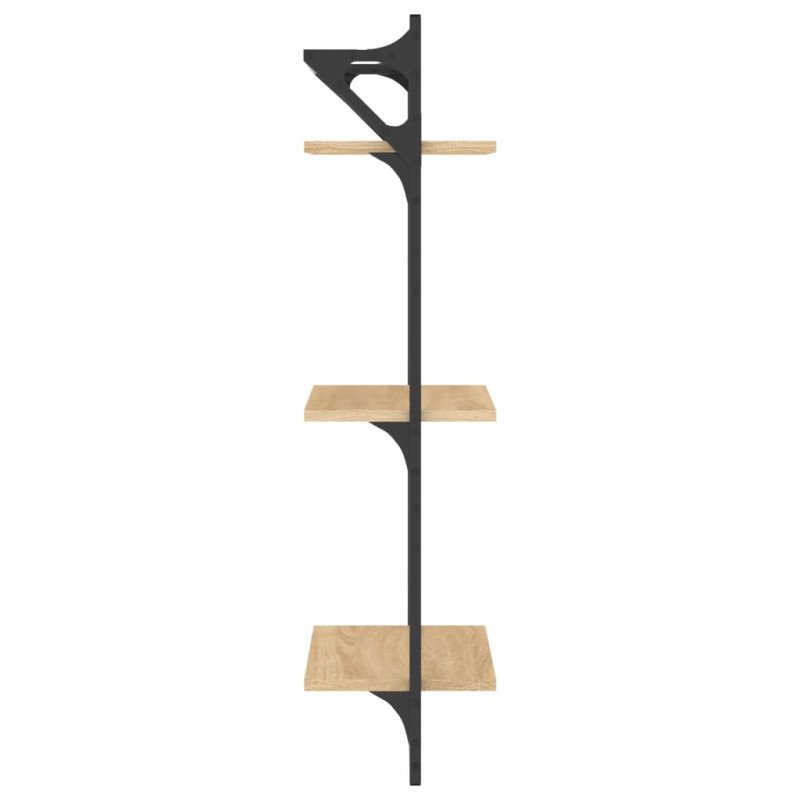 vidaXL 3-posch. nástenné police s tyčami 2 ks dub sonoma 30x25x100 cm