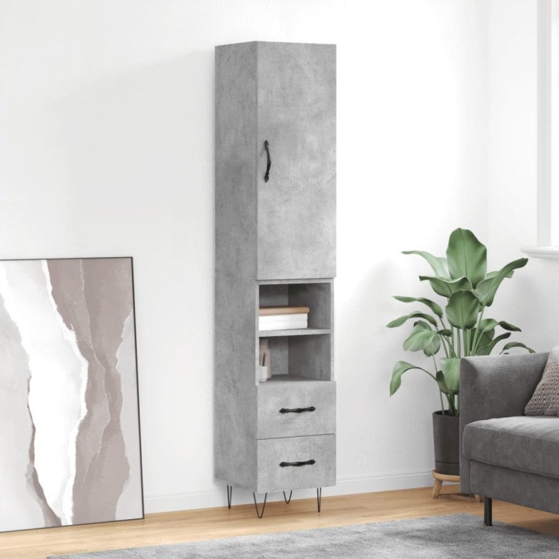 vidaXL Vysoká skrinka betónová sivá 34,5x34x180 cm spracované drevo