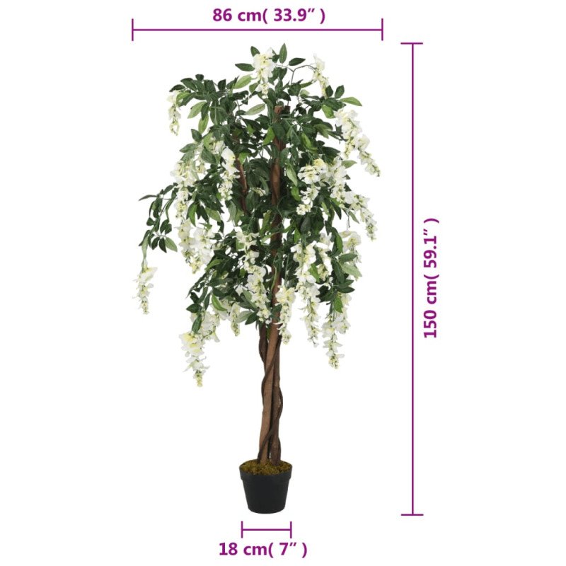 vidaXL Umelý strom vistéria 840 listov 150 cm zeleno-biela