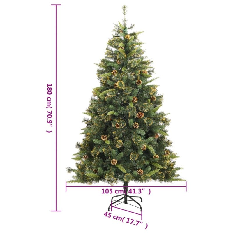 vidaXL Umelý výklopný vianočný stromček so šiškami 180 cm