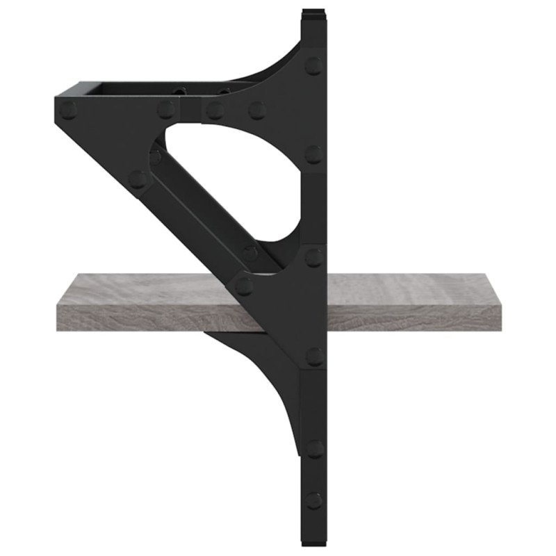 vidaXL Nástenné police s tyčami 2 ks sivé sonoma 20x25x30 cm