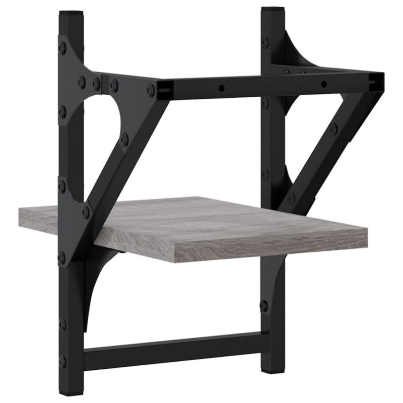 vidaXL Nástenné police s tyčami 2 ks sivé sonoma 20x25x30 cm