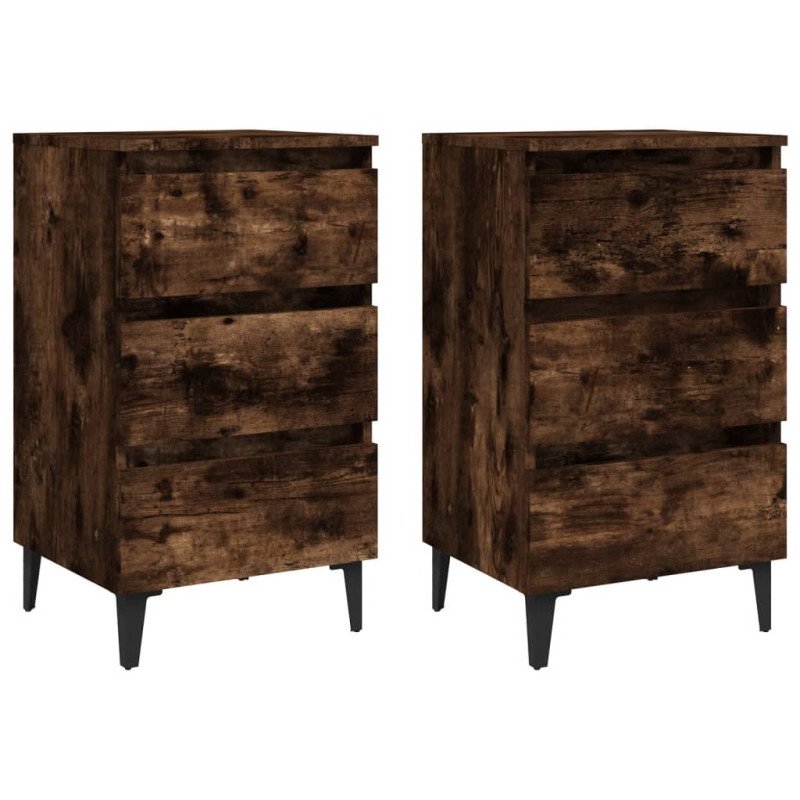 vidaXL Nočné stolíky s kovovými nohami 2 ks údený dub 40x35x69 cm