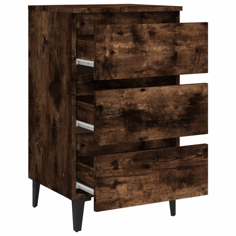 vidaXL Nočné stolíky s kovovými nohami 2 ks údený dub 40x35x69 cm