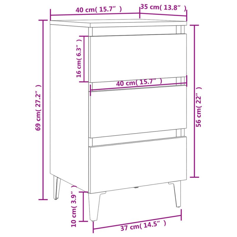 vidaXL Nočné stolíky s kovovými nohami 2 ks údený dub 40x35x69 cm