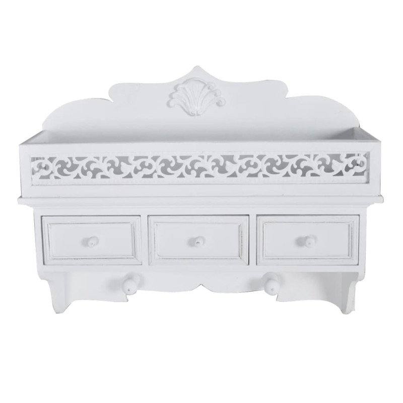 Nástenná polica/vešiak s 3 zásuvkami a 2 háčikmi